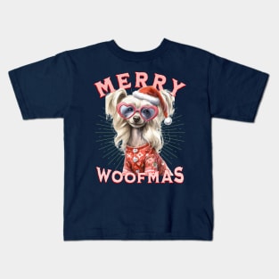 Funny Chinese Crested Dog Santa  Christmas Design Kids T-Shirt